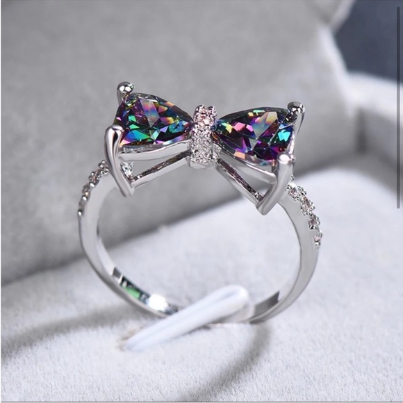 CZ Diamond S925 Multicolor Bow Ring - Picture 3 of 4
